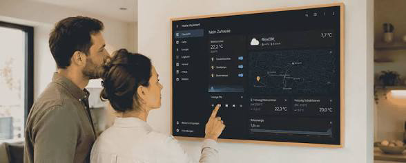 Lifestyle example of a shared wall-mounted home dashboard